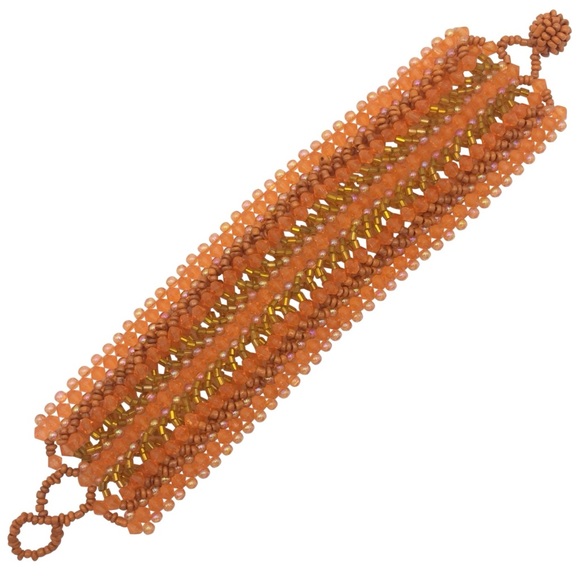 Wide Multi Row Beaded Handmade Boho Style Bracelet - Orange - Picture 1 of 3